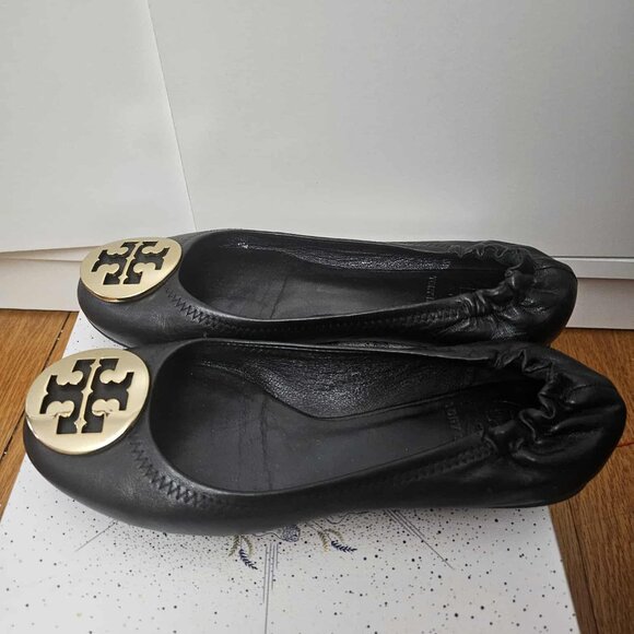 Tory Burch Reva Black Leather Ballet Flats Size 6 - Picture 3 of 4